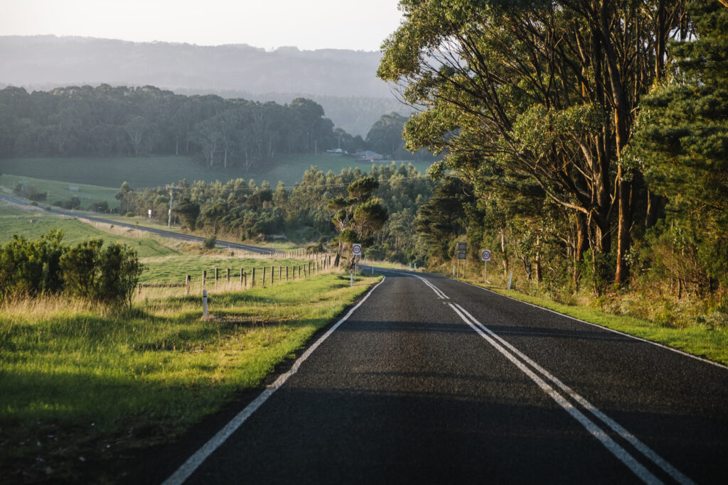 road way sunset